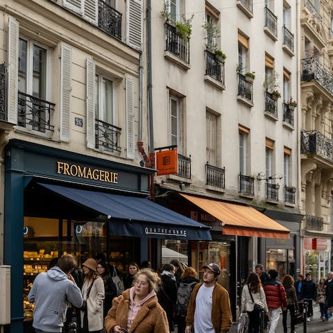 Indulge in Rue des Martyrs' countless bakeries, gourmet delis, fresh produce stalls, bookstores and cafes, right on your front step 