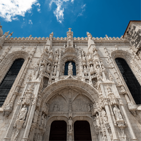 Visit the beautiful Jerónimos Monastery, a thirteen-minute walk away