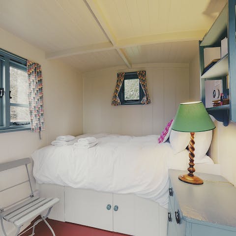 Snuggle up in the shepherd's hut at the end of another exciting day