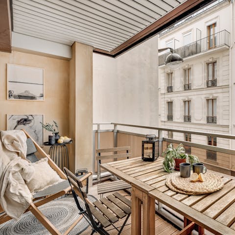 Wake up with a strong coffee and a flaky croissant on the balcony