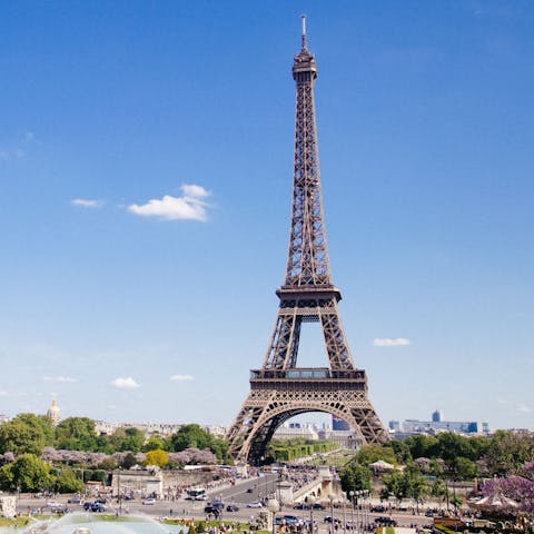 Visit the unmistakable Eiffel Tower, a short walk away
