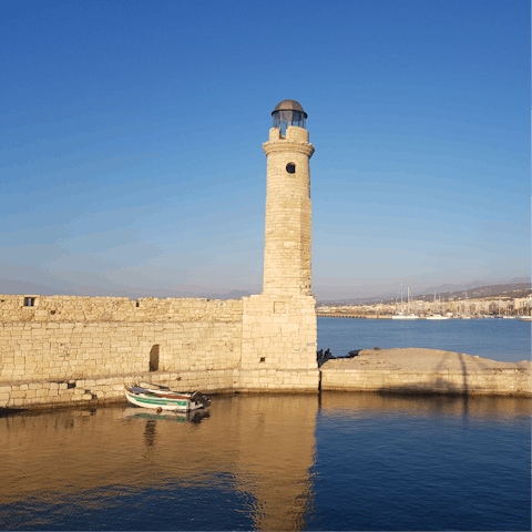 Dine on the Old Venetian Harbour and soak up local culture just a short drive away in central Rethymno