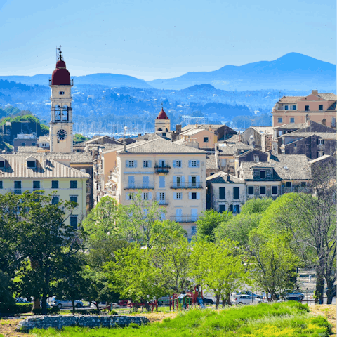 Explore Corfu Town, fifteen minutes away by car