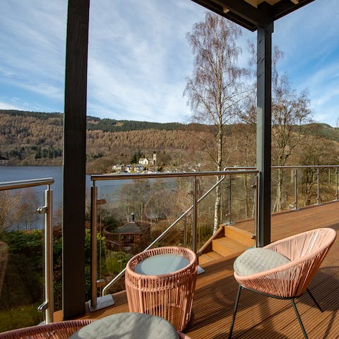 Sit out on the patio and look out across Loch Tay and the countryside