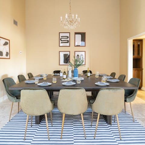 Tuck into a delicious meal at the huge dining table