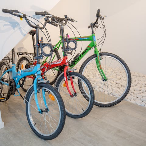 Enjoy the freedom and ease of cycling around town on one of the bikes 