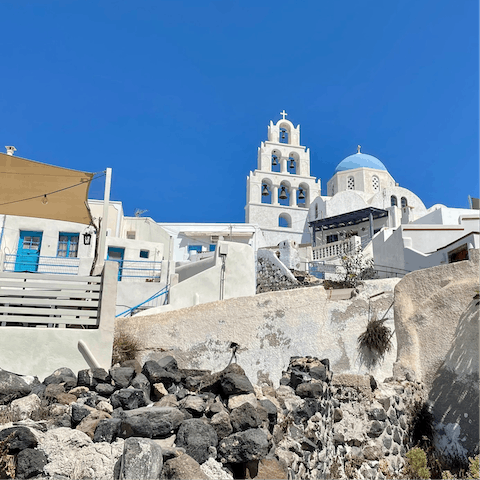 Drive fifteen minutes to admire the striking architecture of Pyrgos