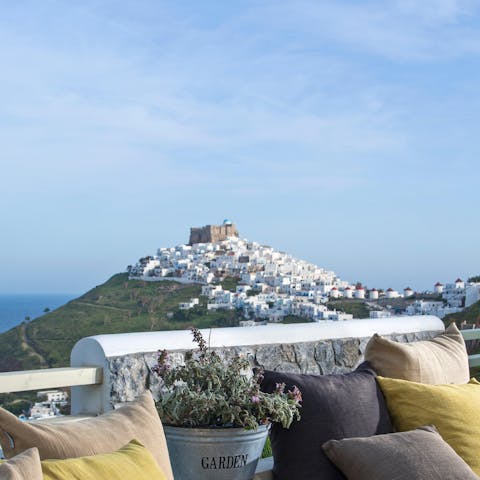 Stay 200 metres from the ancient town of Astypalea, crowned with a glorious castle