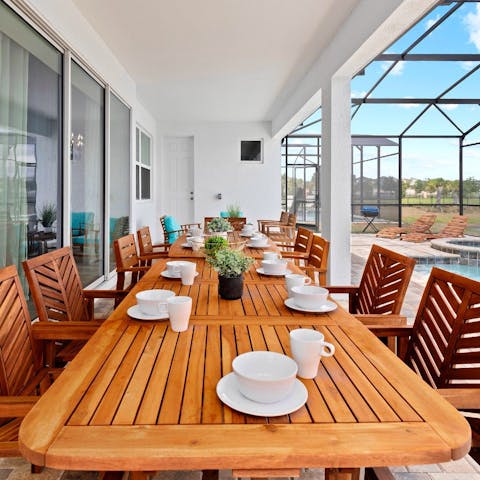 Spend leisurely breakfasts sipping coffee on the outdoor dining table