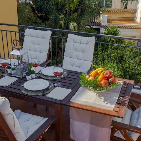 Savour delicious alfresco meals and Sicilian wine out on the terrace 
