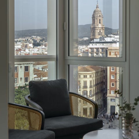 Enjoy a glass of sangria with views of Malaga's cathedral