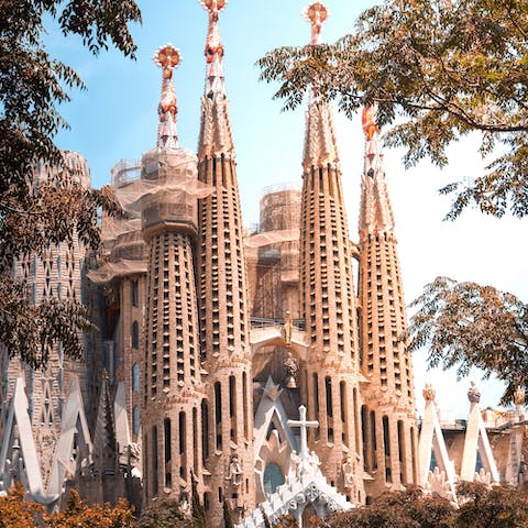 Visit the historic and beautiful La Sagrada Familia, only a six–minute drive away
