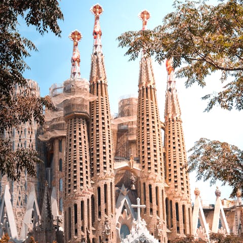 Gaze up at the beautiful Sagrada Família, fifteen minutes away on foot