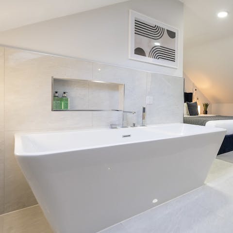 Unwind with a relaxing soak in the freestanding tub