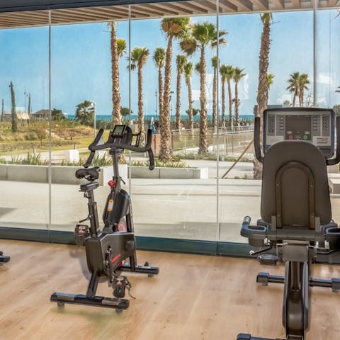 Enjoy sea views as you workout in the shared gym