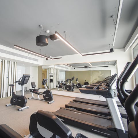 Head down to the shared gym facilities to work up a sweat