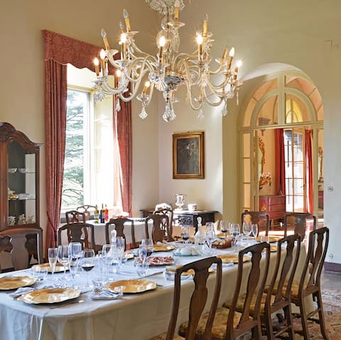 Tuck into a banquet in the lavishly appointed dining room