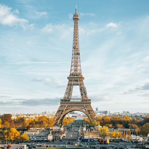 Visit the iconic Eiffel Tower, thirty minutes away by metro