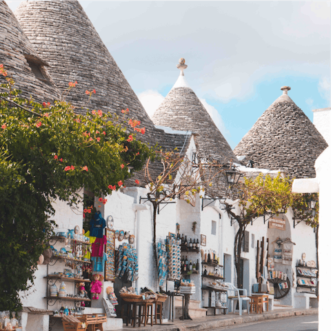 Explore charming Alberobello – the nearby town is a great spot for a morning stroll