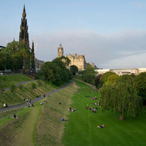 Admire the castle from Princes Street Gardens, a seventeen-minute walk away