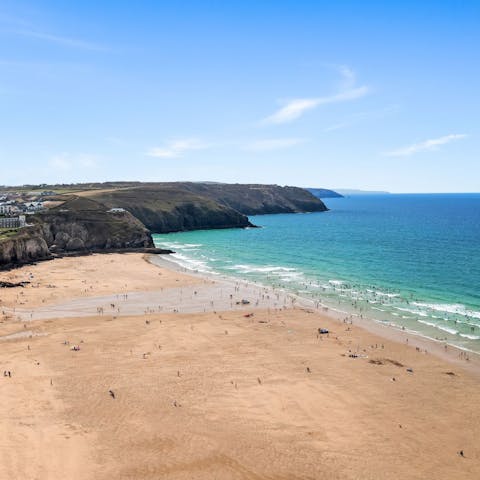 Spend the day on the stretching shores of Perranporth Beach, only a short walk away