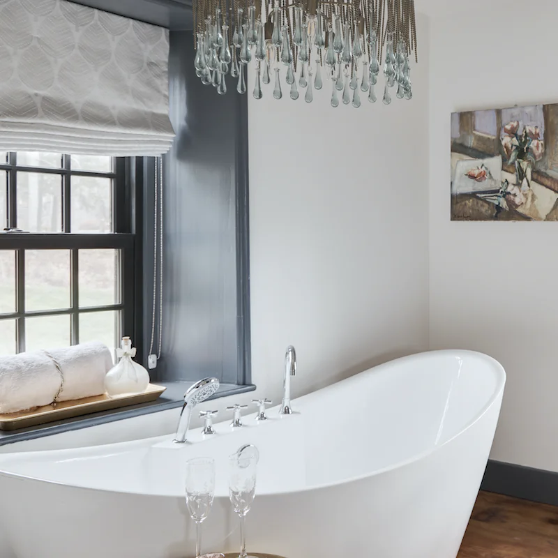 Soak in the main bedroom's bathtub after spending the day outdoors