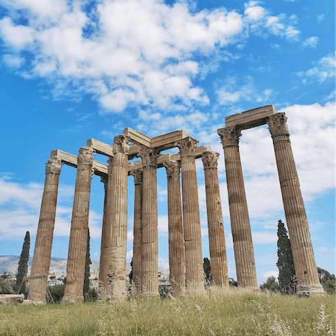 Visit the mighty Temple of Olympian Zeus, a five-minute walk away