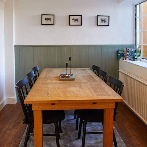 Gather for a game night or a delicious meal around the rustic table