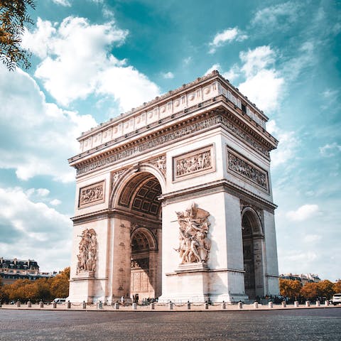 Walk just ten minutes to the stunning Arc de Triomphe
