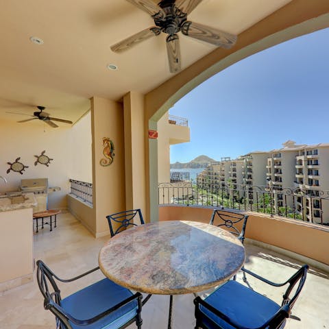 Sip margaritas on the private terrace, watching as the sea glistens in the distance