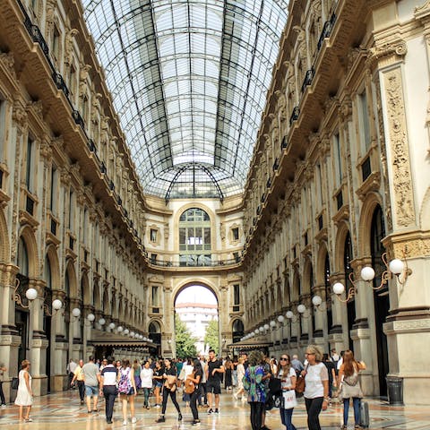 Head to Milan's home of haute couture Galleria Vittorio Emanuele II – it houses some of Milan's oldest boutiques and restaurants ten minutes from your home