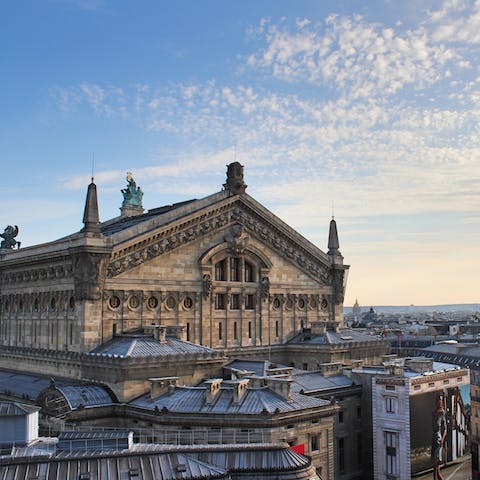 Book tickets for the opera at Palais Garnier (nineteen minutes on foot), worth a visit for the architecture alone