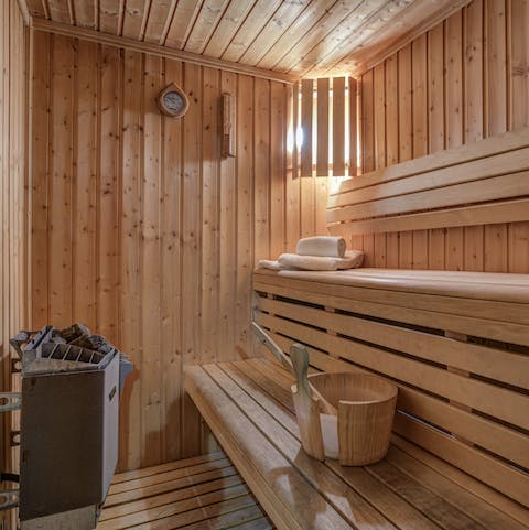 Relax aching muscles in the sauna
