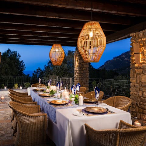 Tuck into twilight feasts on the covered terrace