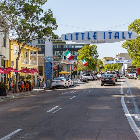 Explore San Diego's Little Italy neighbourhood, packed with bars and restaurants