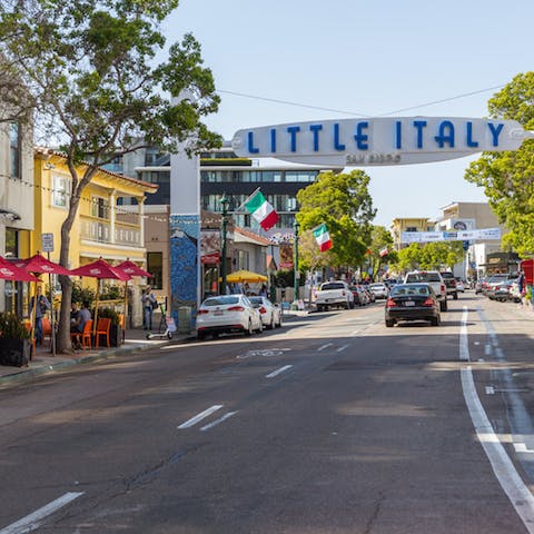 Explore San Diego's Little Italy neighbourhood, packed with bars and restaurants