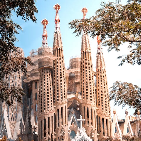 Stay just a three-minute walk from the famous Sagrada Familia
