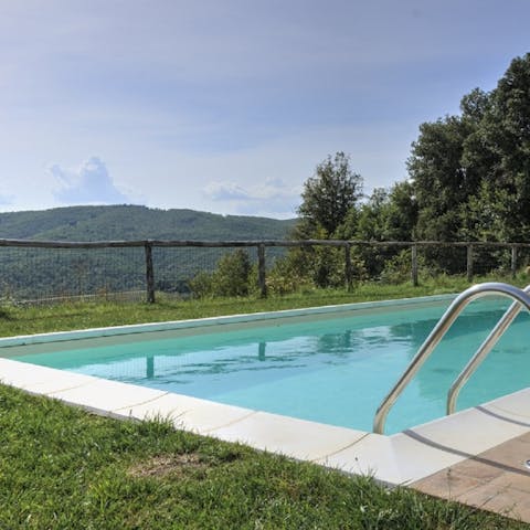 Enjoy the hilltop view swimming laps in the pool