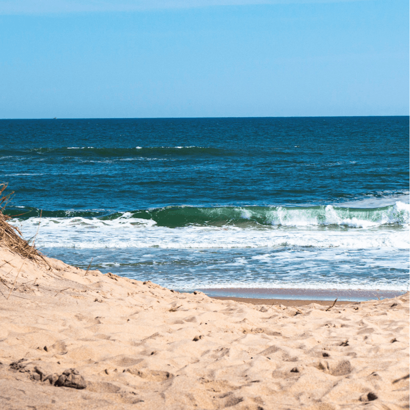 Walk along sandy shores at Cooper's Beach, just a six-minute drive away
