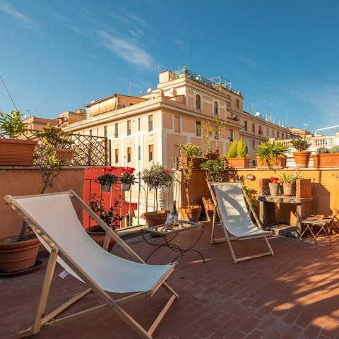 Relax on the private terrace to catch the last of the day's sun