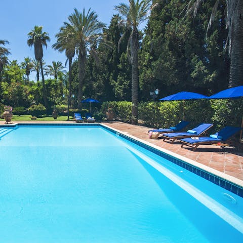 Laze on loungers in the sun before cooling off with a refreshing dip in your private, outdoor pool