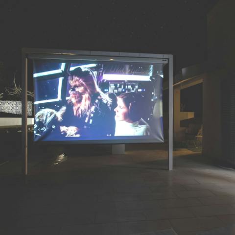 Set up for alfresco cinema nights with the (seasonal) projector outside