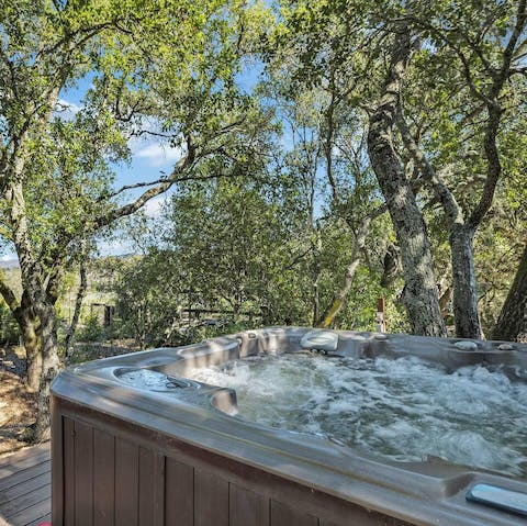 Relax in the private hot tub, surrounded by the natural beauty of Santa Rosa