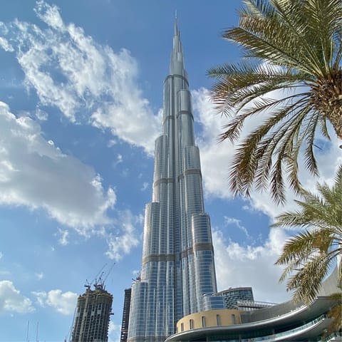 Gaze up in wonder at the sheer scale of the nearby Burj Khalifa