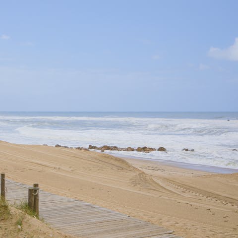 Spends days on the golden beach – a short three-minute walk away