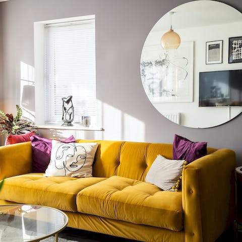Curl up with a cuppa in the light-filled living area