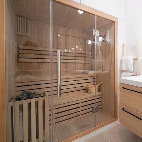 Sweat out your stresses with a session in the private sauna 