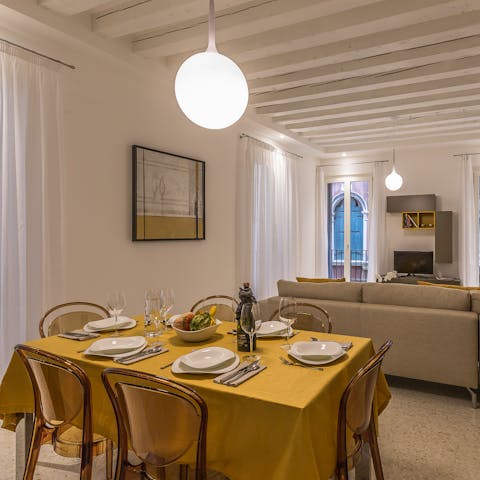 Sit down to a celebratory Italian dinner in the open-plan living area
