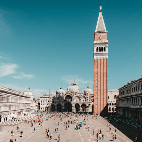 Visit bustling St. Mark's Square, also ten minutes away on foot