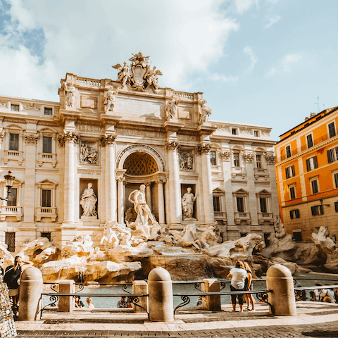 Explore Rome's iconic sights within walking distance of your home – the Trevi Fountain is fifteen minutes away
